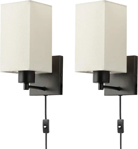 Vista 9 de KOONTING® Juego de 2 apliques de pared enchufables, lámpara de pared rústica con cable de enchufe e interruptor de palanca de encendido/apagado, Lino
