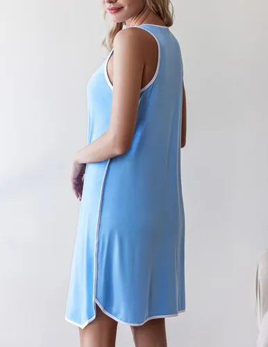 Vista 4 de Ekouaer - Vestido sin mangas para mujer, a rayas, de pijama, para embarazada, para amamantar