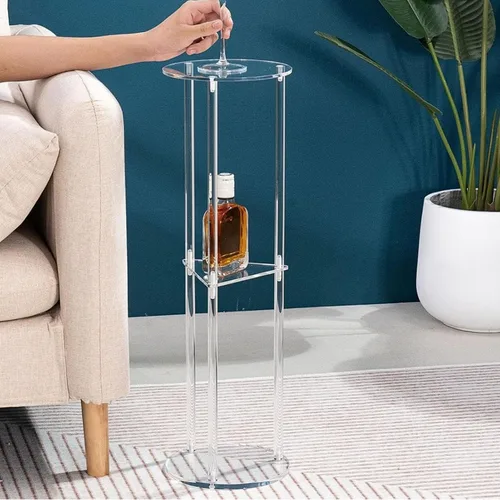 Vista 7 de Mesa auxiliar, moderna y estable mesa redonda de acrílico de 3 niveles con conectores de acero inoxidable resistentes para sala de estar