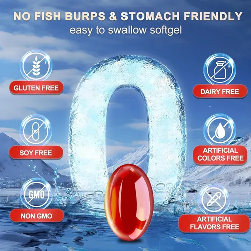 Vista 6 de Aceite de krill 1200 mg Omega 3 Suplemento, aceite de krill Omega 3 con alta absorción EPA, DHA, astaxantina y fosfolípidos, apoya la salud