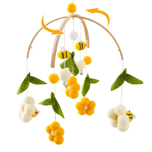 Vista 11 de OESSUF Móvil de bebé para cuna, móvil de guardería para cuna para niños y niñas, decoración de guardería con flor de abeja boho, juguete calmante