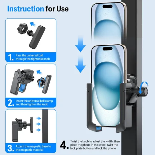 Vista 7 de OMOTON Soporte de teléfono para carrito de golf, soporte magnético para teléfono con bloqueo de seguridad y ajustable en 360°, organizador