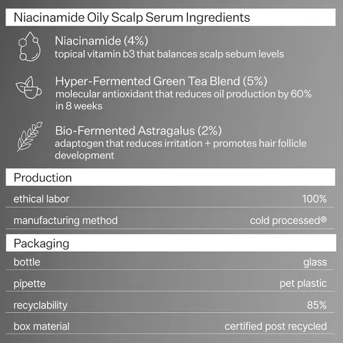 Vista 8 de Act+ Acre Suero graso para el cuero cabelludo con niacinamida al 4 % procesado en frío, reduce el aceite y el olor, té verde fermentado + astrágalo