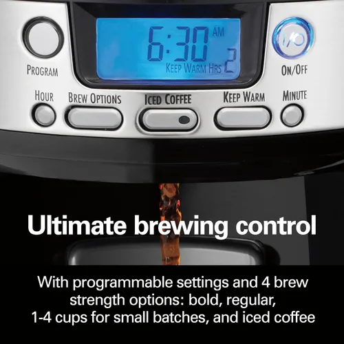 Vista 7 de Hamilton Beach BrewStation (47950) - Cafetera para 12 tazas, máquina de café programable Negro y plateado