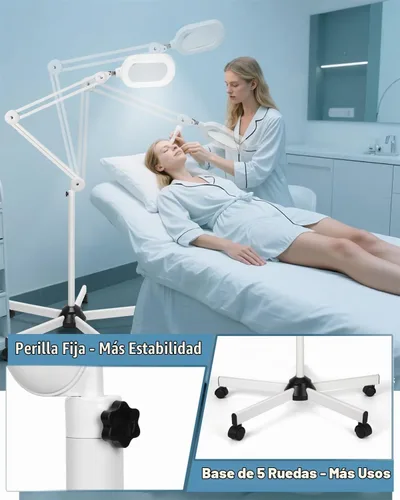 Vista 4 de Lupa de 15X con luz y soporte, lámpara de pie rectangular grande con lente de vidrio óptico con 5 ruedas, 5 modos de color con luz LED, lupa manos
