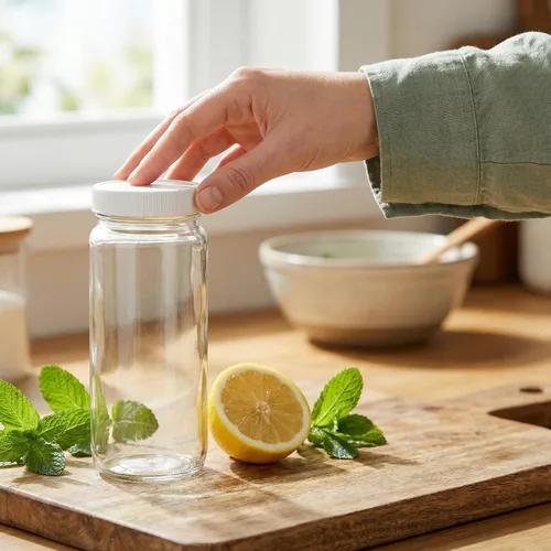 Vista 5 de Paquete de 16 botellas de jugo de vidrio de 16 onzas con tapas