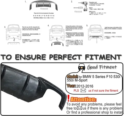 Vista 6 de Difusor trasero de fibra de carbono real para BMW Serie 5 F10 M-Sport 2012