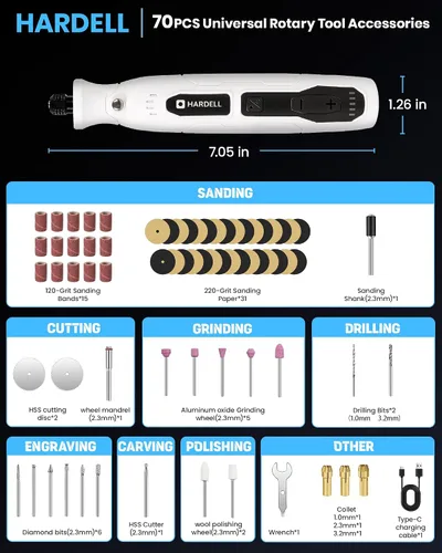 Vista 8 de HARDELL Kit de herramientas rotativas inalámbricas, kit de 5 velocidades