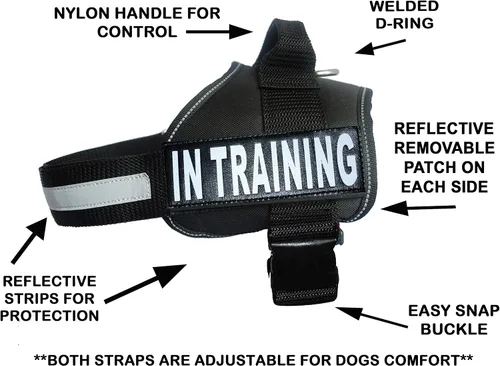 Vista 2 de in Training Service Arnés para perro con bolsa extraíble para silla de montar, mochila bolsa de transporte de viaje. 2 parches de entrenamiento