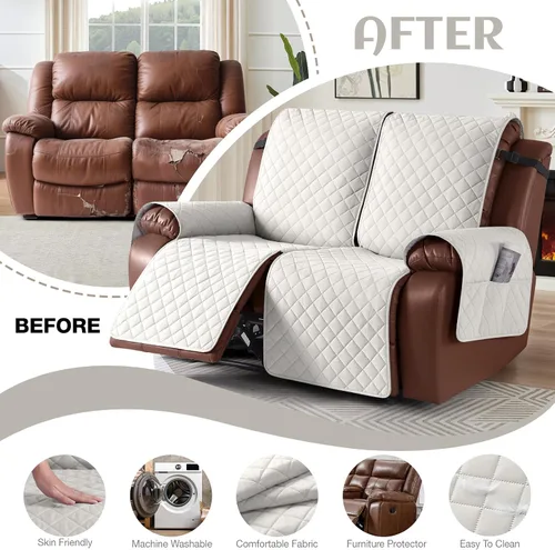 Vista 5 de KinCam Funda impermeable para sofá biplaza reclinable, funda antideslizante para sofá reclinable de 2 asientos, funda de sofá reclinable, protector