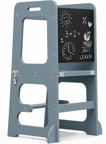 Vista 11 de Avenlur Date 4 en 1 Montessori - Taburete plegable de aprendizaje, escritorio, silla y pizarra Madera maciza, extra estable, rieles de seguridad