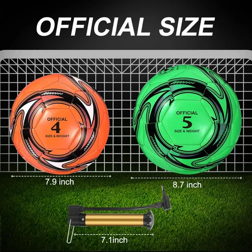 Vista 2 de HyDren 2 pelotas de fútbol con inflador, tamaño oficial, para entrenamiento de juegos, interior y exterior, regalo deportivo para niños, jóvenes