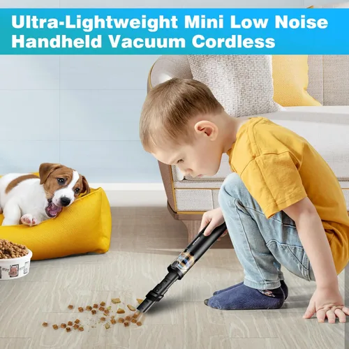 Vista 3 de Upbooz Aspiradora de mano inalámbrica con 14000 PA potente succión con luz LED, plumero de aire 2 en 1, aspiradora portátil recargable de bajo ruido