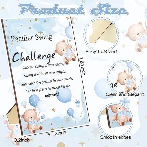 Vista 2 de Geelin Juego de 12 juegos de chupete con columpio para baby shower, juegos divertidos de revelación de género, incluye 1 letrero de madera y 12