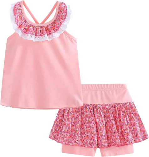 Vista 11 de LittleSpring Conjunto de verano para niñas con camiseta sin mangas y pantalones cortos florales