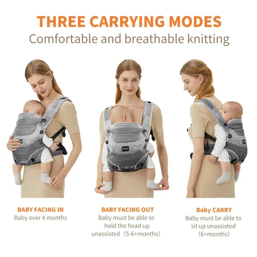 Vista 6 de Portabebés ergonómico 4 en 1 para recién nacidos a niños pequeños - Portabebés de punto acogedor y ligero para niños de 8 a 33 libras - Porteo