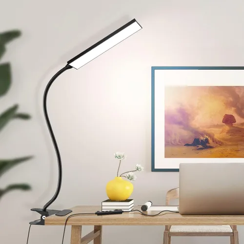 Vista 10 de Vansuny Lámpara de escritorio LED con puerto de carga USB, cuidado de los ojos, 5 modos de color, 6 niveles de brillo, control táctil, cuello