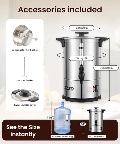 Vista 5 de Commercial Coffee Maker 40-Cup Large Coffee Urn with Percolator Coffee Pot Electric 6L Stainless Steel Fast Brew Hot Water Dispenser for Tea