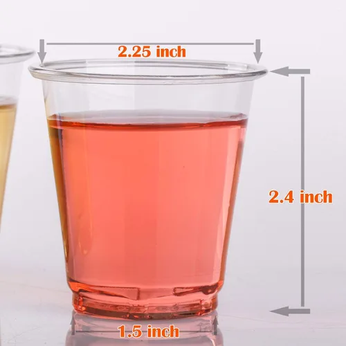 Vista 2 de Golden Apple, Vasos de plástico transparente de 100 onzas de 3 onzas. Mini tazas desechables, vasos de plástico, vasos de chupito de plástico, vasos