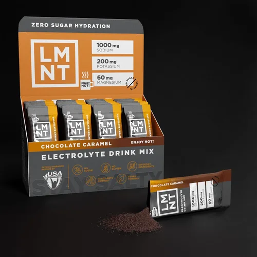 Vista 4 de LMNT - Electrolitos sin azúcar Sal De Chocolate y Caramelo Mezcla De Bebida 30