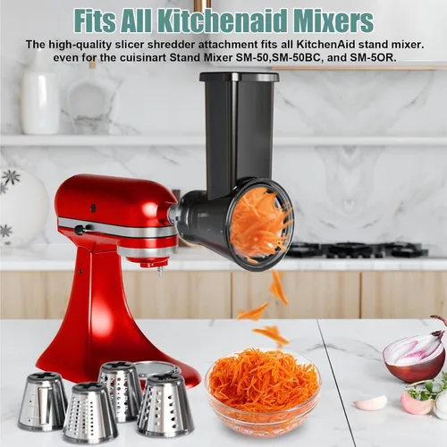 Vista 6 de Accesorio rebanador triturador para batidora de pie Kitchenaid, máquina de ensalada con rebanadora de verduras, fabricante de ensaladas, rebanadoras