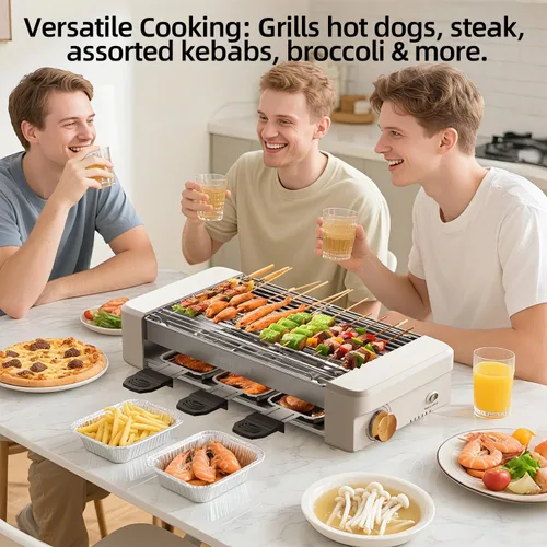 Vista 2 de AORAN - Parrilla eléctrica para interiores sin humo, parrilla de encimera de 800 W con platos de cocina antiadherentes extraíbles y estante