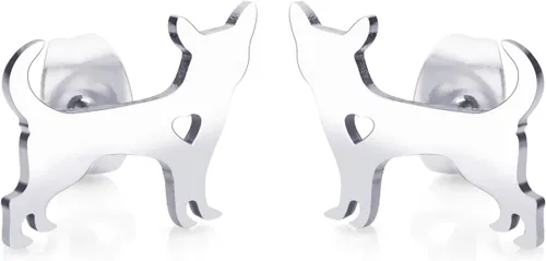 Vista 8 de 555Jewelry Aretes pequeños de acero inoxidable para mujer, hipoalergénicos en miniatura, para perros Negro
