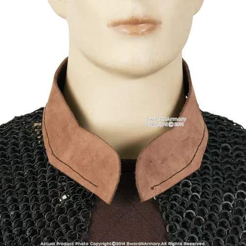 Vista 5 de Medieval Chainmail Aventail wCollar de Cuero Anillo Redondo Remachado 18G Acero
