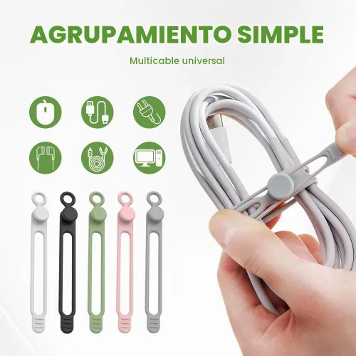 Vista 2 de Bridas de silicona para cables, organizador de cables reutilizable de datos nuevos 2026, gestión de cables de viaje para electrodomésticos, gestión