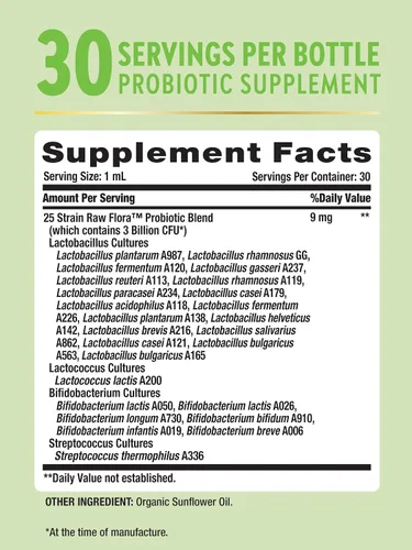 Vista 2 de Nature's Truth Raw Flora USDA Probiótico líquido orgánico Formulado por médicos 25 mil millones de cepas vivas Suplemento vegano y sin gluten