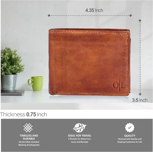 Vista 5 de Carteras RFID delgadas para hombres - Cartera de bolsillo frontal de piel genuina