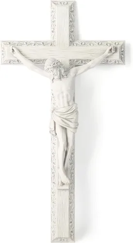 Vista 9 de Crucifijo católico BC de pared, cruz de Jesucristo, regalo religioso devoto, aspecto tallado en madera, 12 pulgadas de alto, pintado a mano por