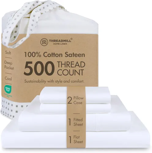 Vista 13 de Threadmill - Sábanas de algodón de lujo para hotel, tamaño King, 100% algodón, 500 hilos con bolsillo profundo, ajuste cómodo, suaves y frescas
