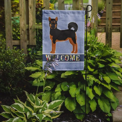 Vista 2 de Caroline's Treasures CK3704GF Bandera de jardín de bienvenida de Akita Shepherd Black and Tan - Bandera decorativa para patio exterior, patio