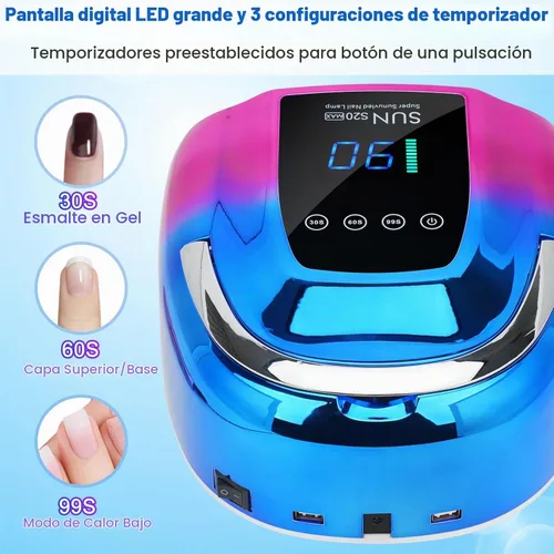 Vista 6 de Lámpara de uñas LED UV, inalámbrica, luz UV recargable portátil de 128 W para uñas de gel, secadora de luz de gel profesional con sensor automático