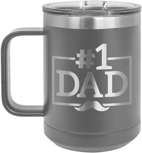 Vista 12 de NUMBER 1 DAD B Blue Taza de café de 15 oz con tapa deslizante Taza de café de viaje aislada Ideas de regalos del día del padre de hijo o hija