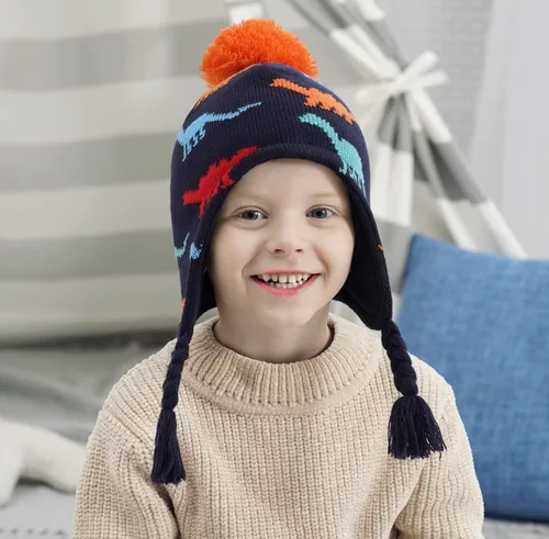 Vista 2 de Connectyle Gorro con orejeras para niños pequeños, con forro polar, gorro de invierno cálido