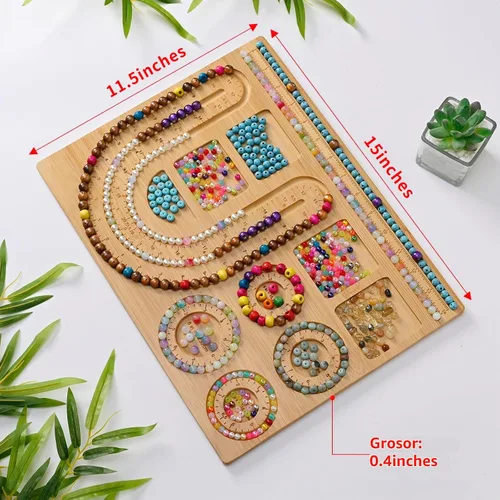 Vista 5 de NOAVAOL Tableros de cuentas para hacer joyas, tablero de cuentas de bambú combinado para hacer pulseras de joyería, bandejas de cuentas y tapetes