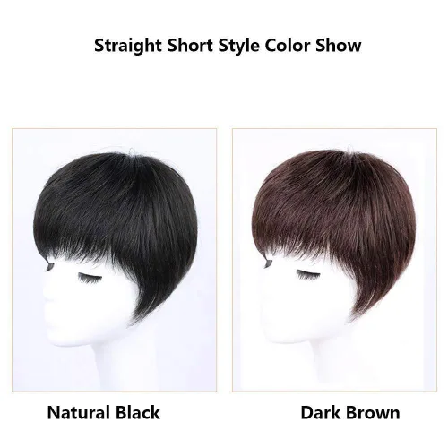 Vista 7 de Toppers de cabello humano con clip y flequillo, extensiones de cabello para mujeres con cabello delgado, 5.9 x 6.3 pulgadas, lacio, color marrón