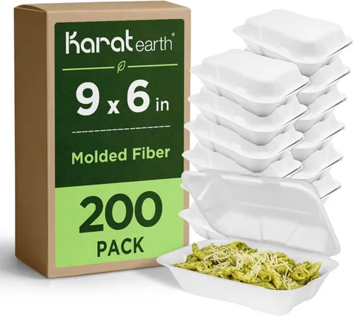Vista 13 de KARAT EARTH Clamshell - Recipientes de alimentos para llevar [6 x 6 pulgadas, 500 unidades] Contenedores compostables para llevar, bagazo