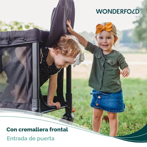 Vista 4 de WONDERFOLD W2 - Cochecito doble original con 2 asientos altos cara a cara con arneses de 5 puntos, puerta frontal con cremallera de fácil acceso
