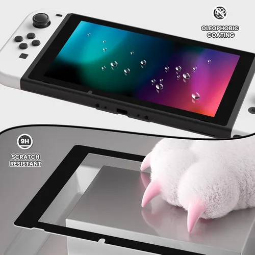 Vista 4 de eXtremeRate 2 Pack Black Border Transparent HD Clear Saver Protector Film, Tempered Glass Screen Protector for Nintendo Switch