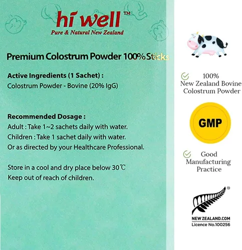 Vista 5 de Hi Well Premium - Polvo de calostro alimentado con pasto 100% 0.07 oz, 30 varitas (paquete de 3)
