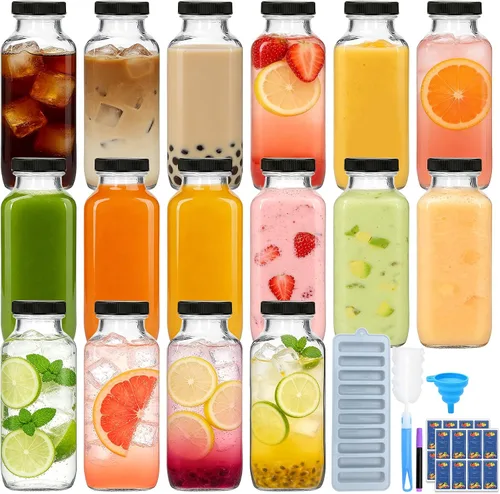 Vista 9 de Paquete de 16 botellas de jugo de vidrio de 8 onzas con tapas