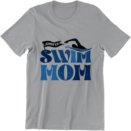 Vista 4 de Camiseta personalizada para mamá con nombre de jugador personalizado para amantes de la natación, equipo de natación, mamá, deportes, mamá, camisas