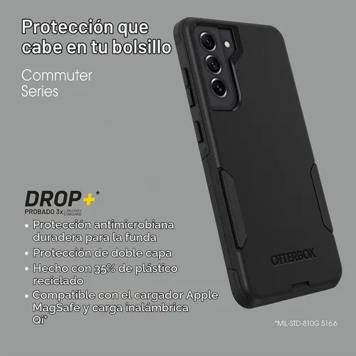 Vista 6 de OtterBox Galaxy S21 FE 5G (Solo) Funda de la Serie Commuter - Negra, delgada y resistente, amigable para el bolsillo, con protección de puertos