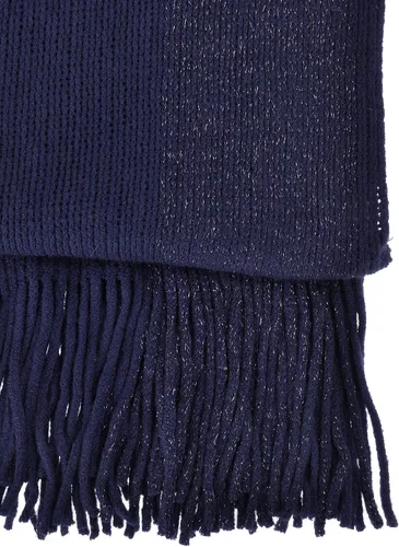 Vista 4 de ZLYC - Abrigo de mujer con bordes dorados, tipo cobija tejida. Poncho con flecos