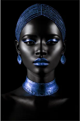 Vista 14 de Arte de pared afroamericano, impresiones en lienzo de niña negra y azul, póster de mujer afro-moderna, pintura artística negra para sala de estar
