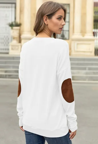 Vista 6 de Pink Queen - Blusa suelta de mujer con cuello redondo, camiseta de manga murciélago con parches