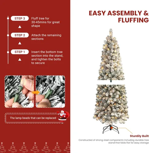 Vista 6 de SHareconn Árbol de Navidad artificial preiluminado de 4 pies, preiluminado, delgado, perfecto para decoraciones de Navidad en interiores y exteriores